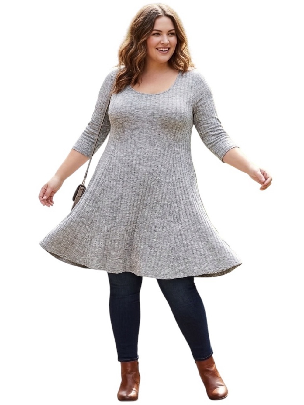 Torrid Size 1 Heather Gray Ribbed Knit 3/4 Sleeve Fit & Flare Dress